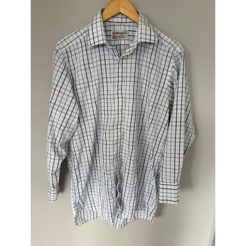 Turnbull & Asser Mens Blue White Check Cotton Dress Shirt 16 41 Made in England